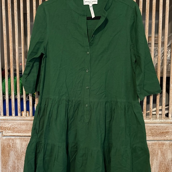 Apiece Apart Emerald Green Tiered Mini Linen Dress - Picture 2 of 6